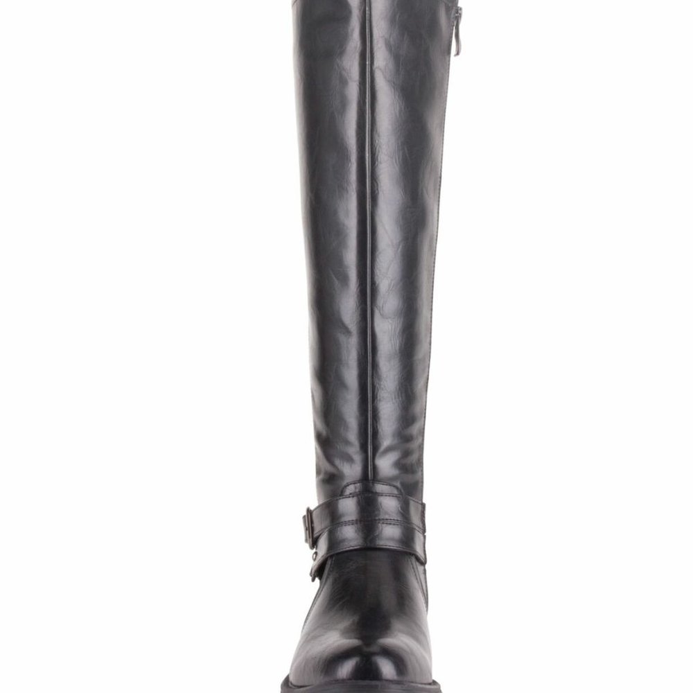 NWT WANTED Womens Black Double Buckle Strap Stretch Bergen Riding Boot - Picture 8 of 10